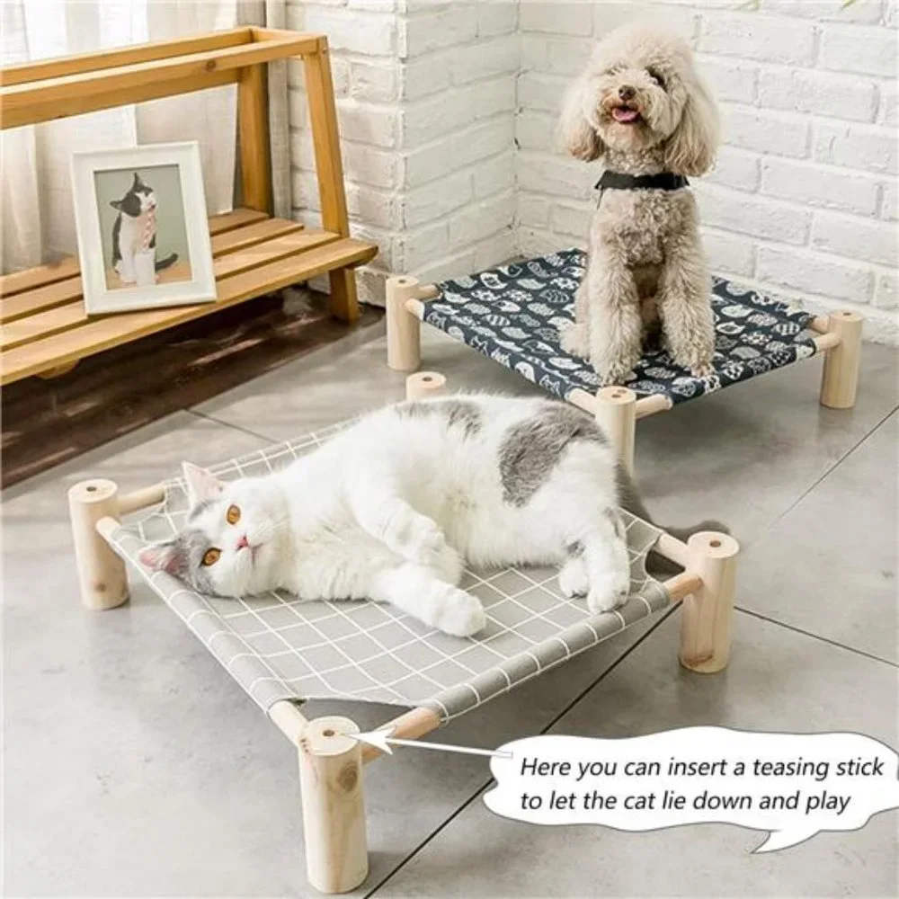 Cat/Dog Bed,Wooden PetHammock Bed,Elevated Breathable Dog Bed,DetachablePortable